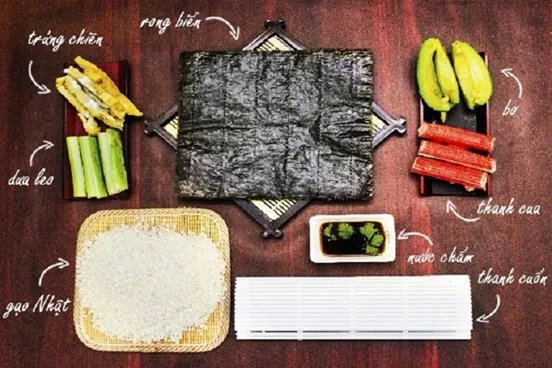 Nguyên liệu làm món sushi cá hồi